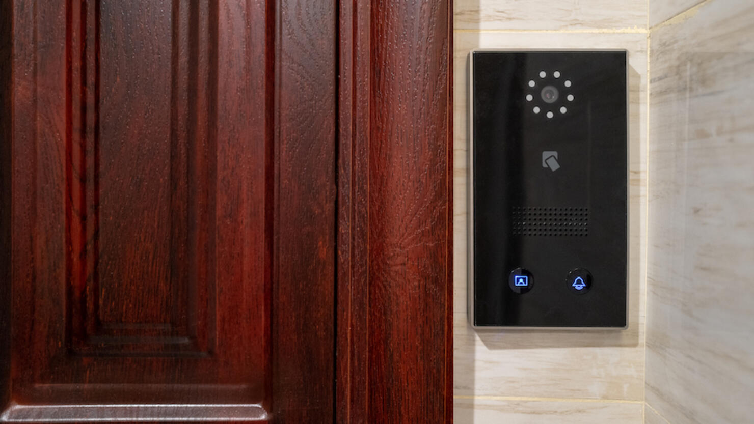 Smart door lock at the door of the room