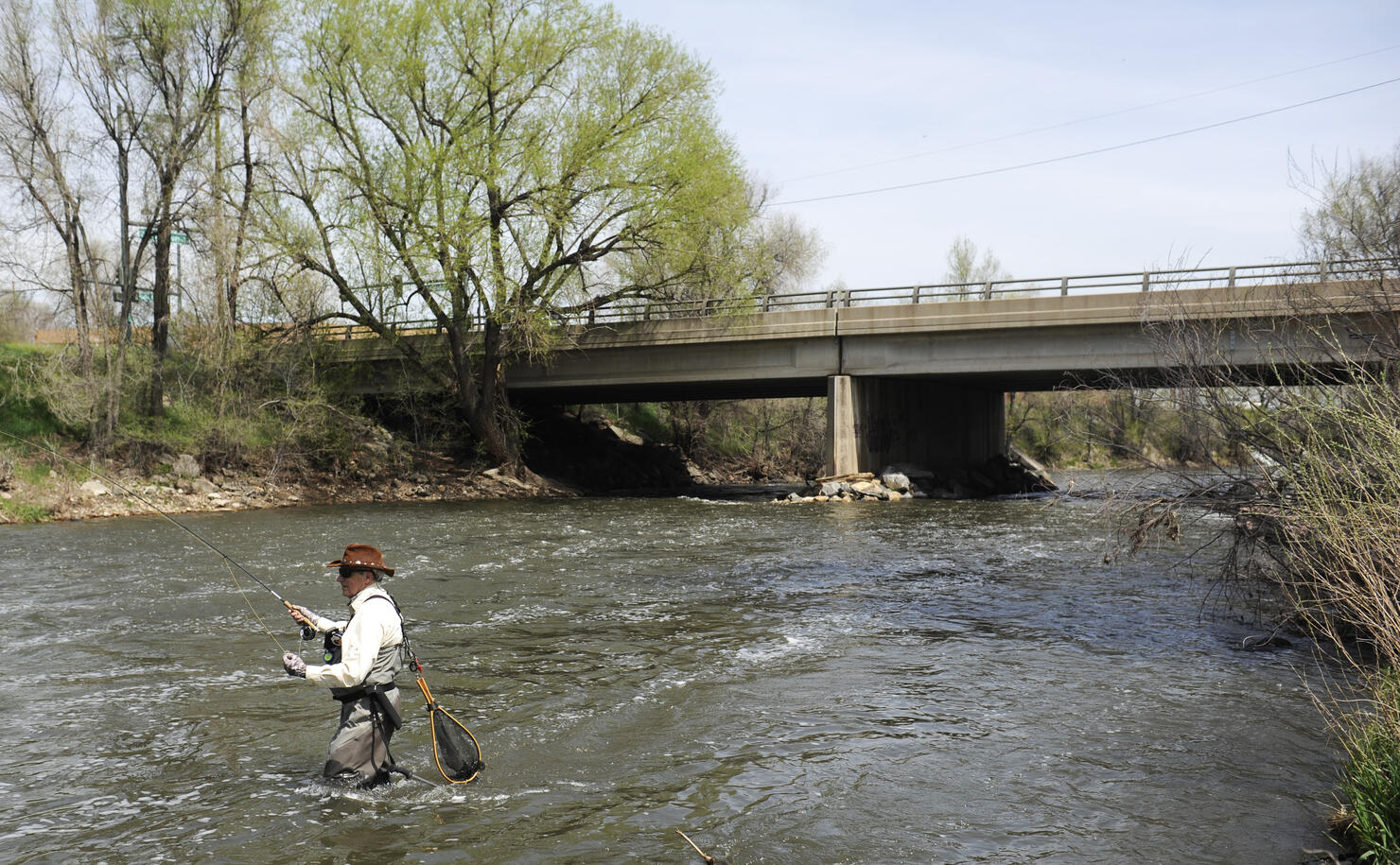 Urban fishing along the South Platte River in Denver.