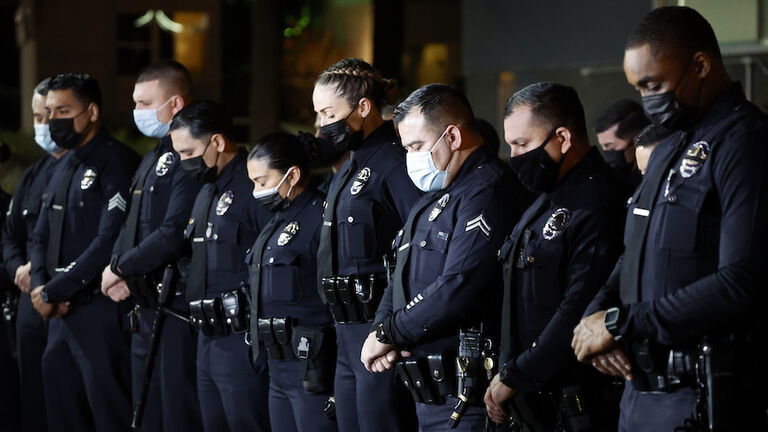 Vigil for LAPD officer in Los Angeles, CA.