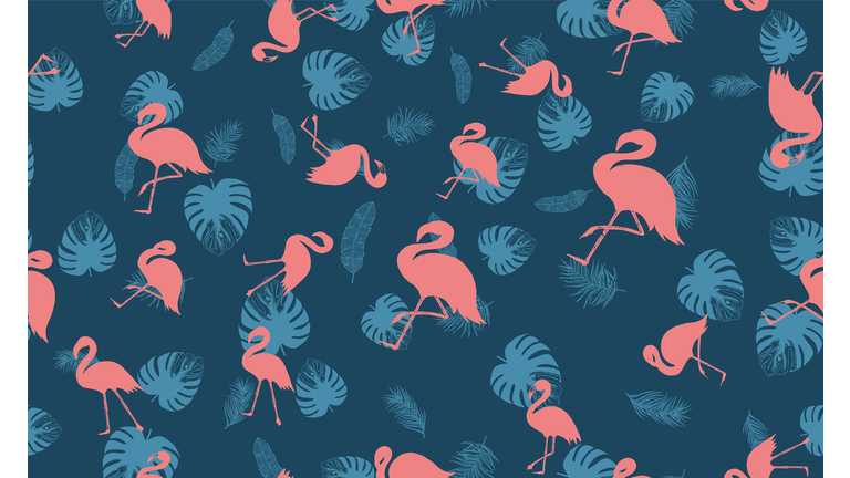 Pink flamingo, Summer background, hand drawn style, vector illustrations.