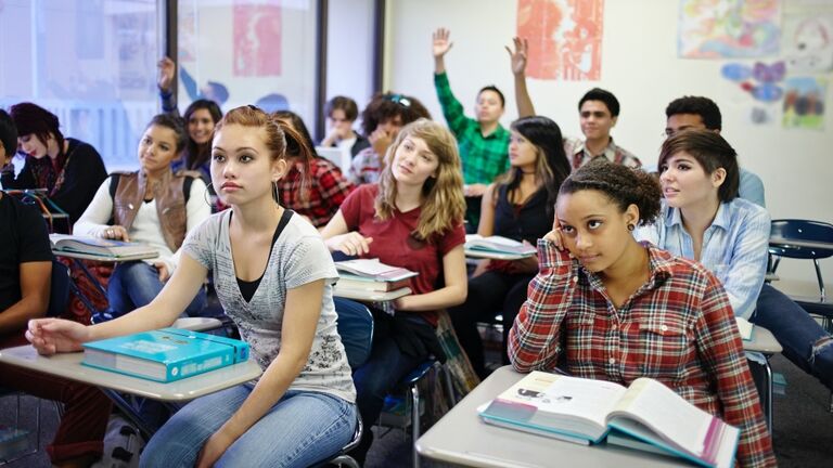 Classroom of teenage students during class.