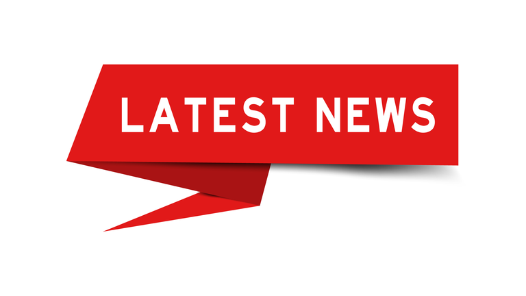 Red color paper speech banner with word latest news on white background