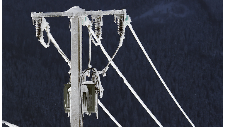 Electric cable frozen in winter