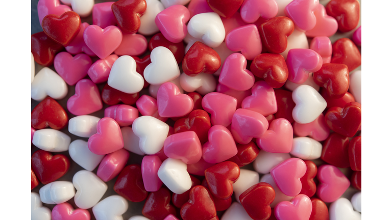 Pile of heart shaped candy