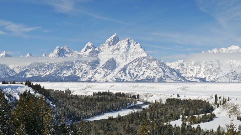 Grand Tetons in winter, Grand Teton National Park, Wyoming, USA