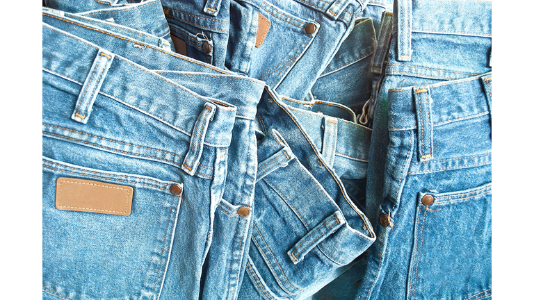 Full Frame Shot Of Jeans For Sale At Market Stall