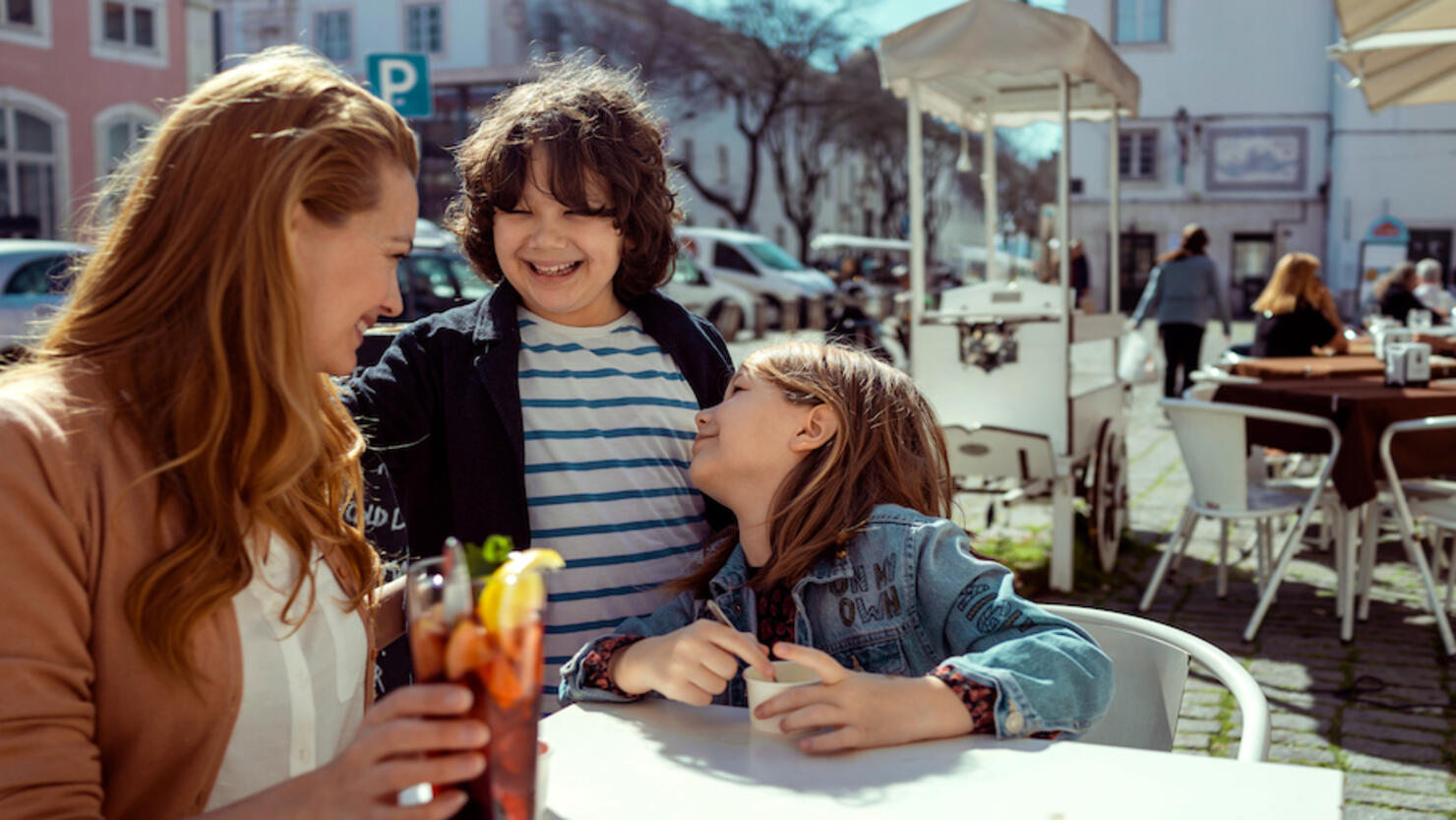 Young family in a cafe