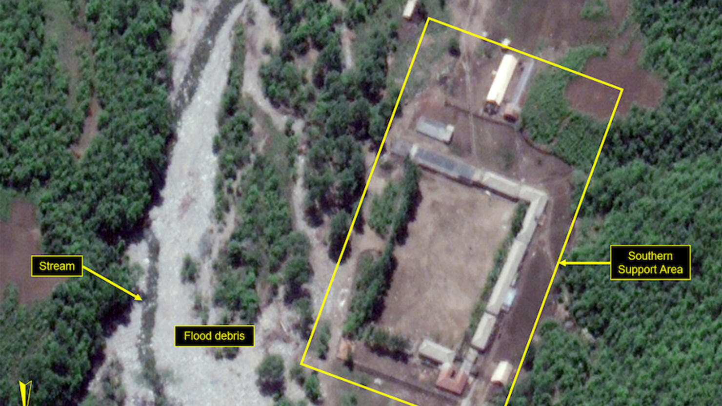 PUNGGYE-RI NUCLEAR TEST SITE, NORTH KOREA -- MAY 30, 2021:  Figure 2B. Temporary road at Southern Support Area.  Analysis by 38 North.