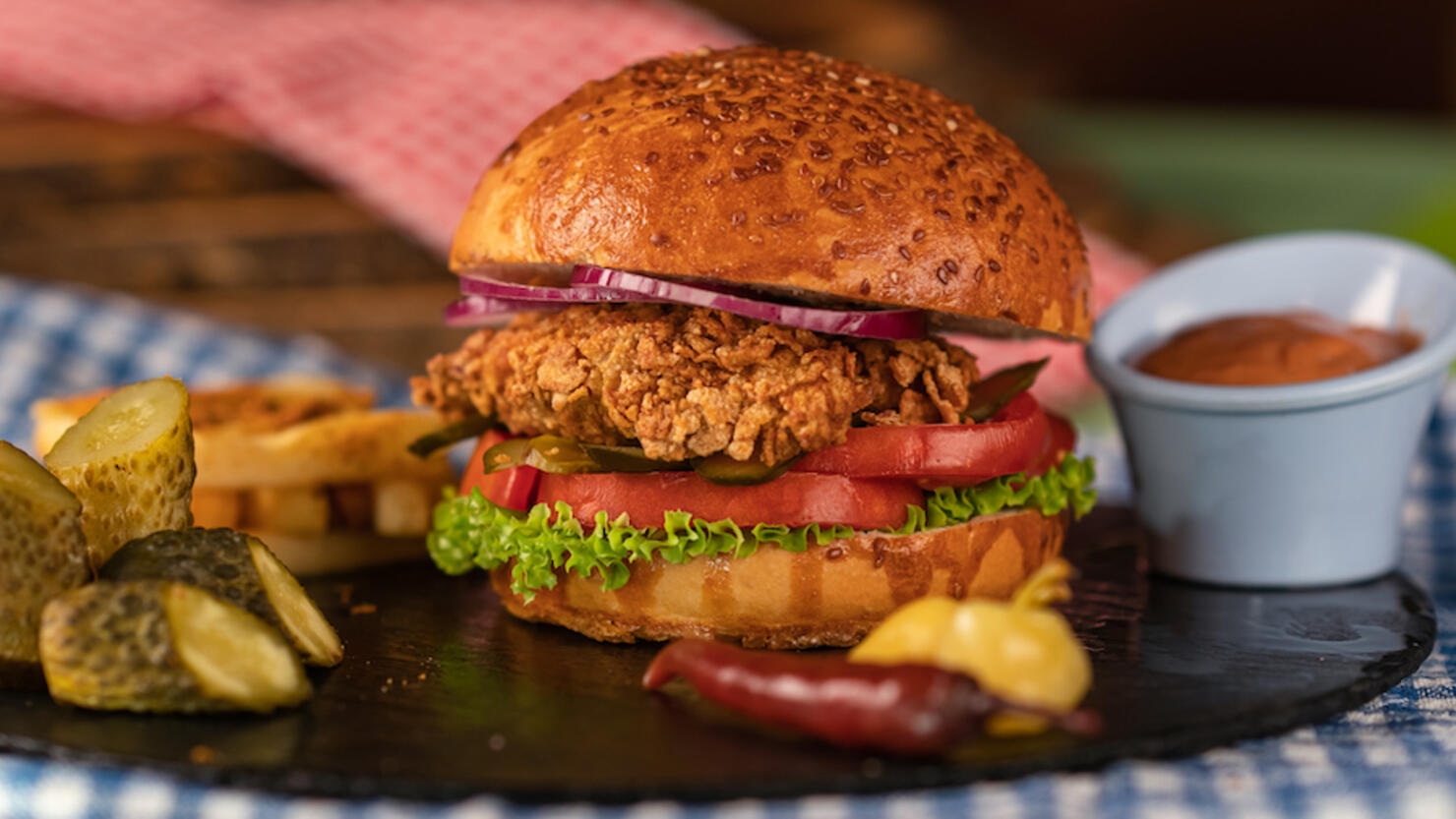 Homemade fried chicken burger
