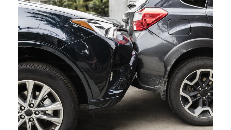 Damaged bumpers from car accident