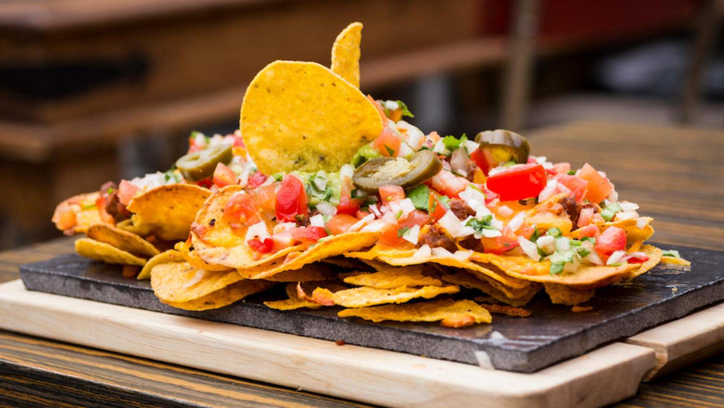 Tex-Mex On Tray Over Table At Restaurant