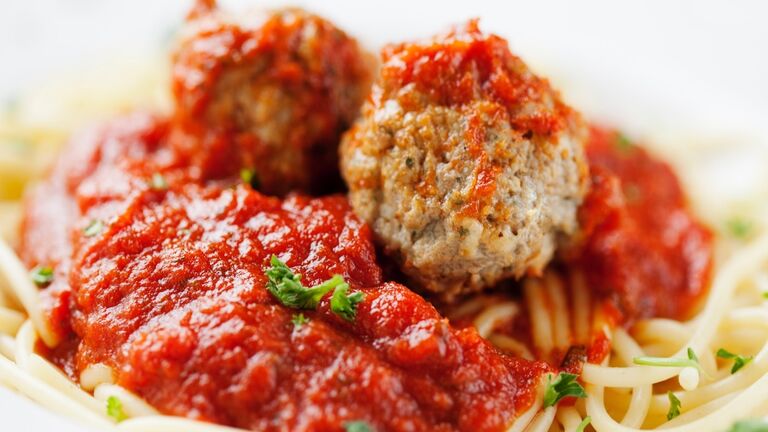 Italian food: plate of spaghetti with meatballs
