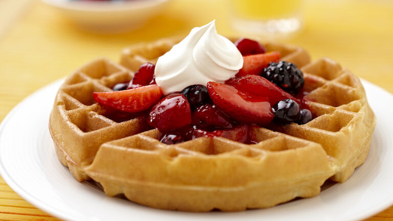 Waffle with fruit and cream
