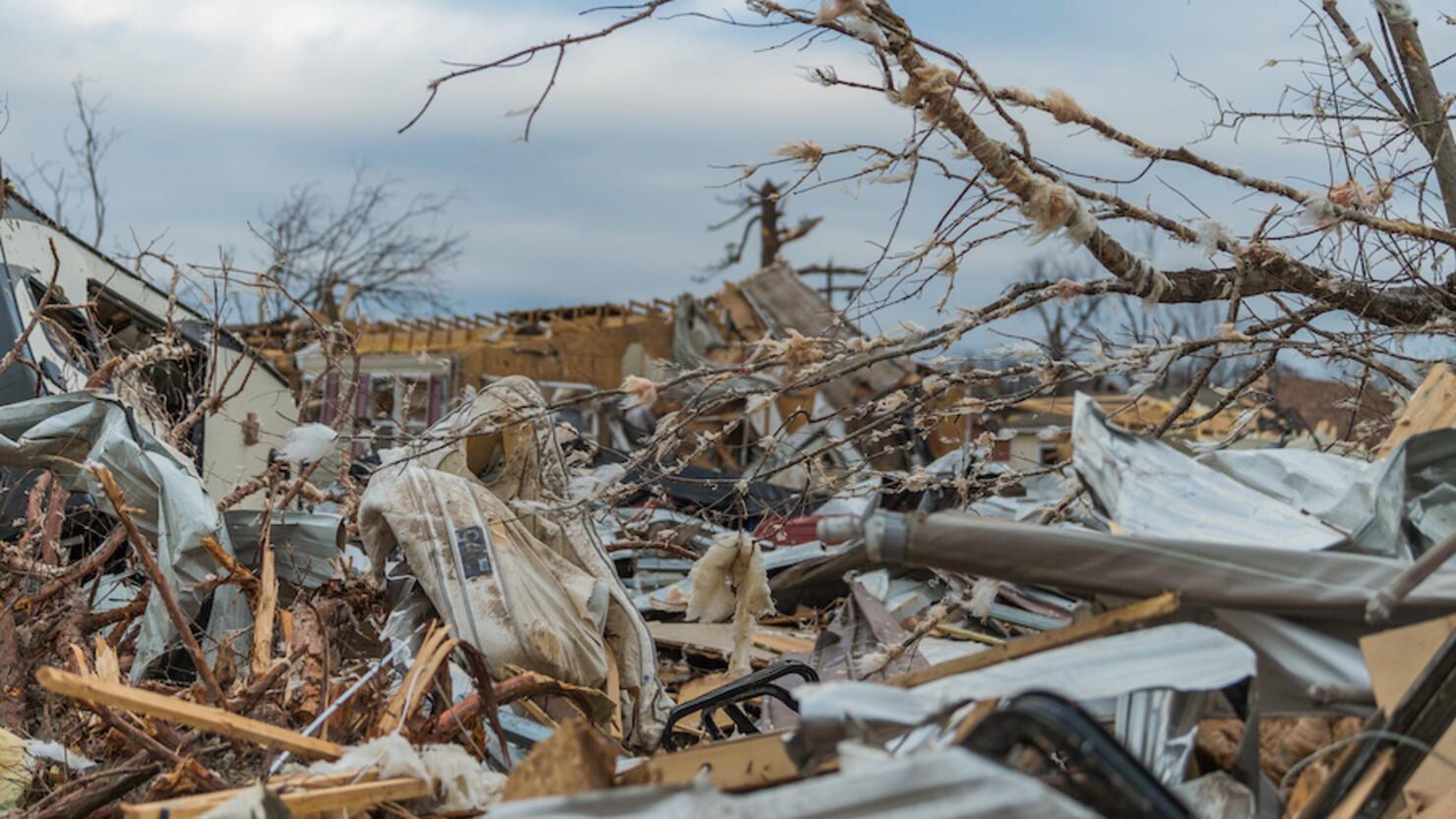 Garbage and debris in Tennessee after tornado destroyed homes