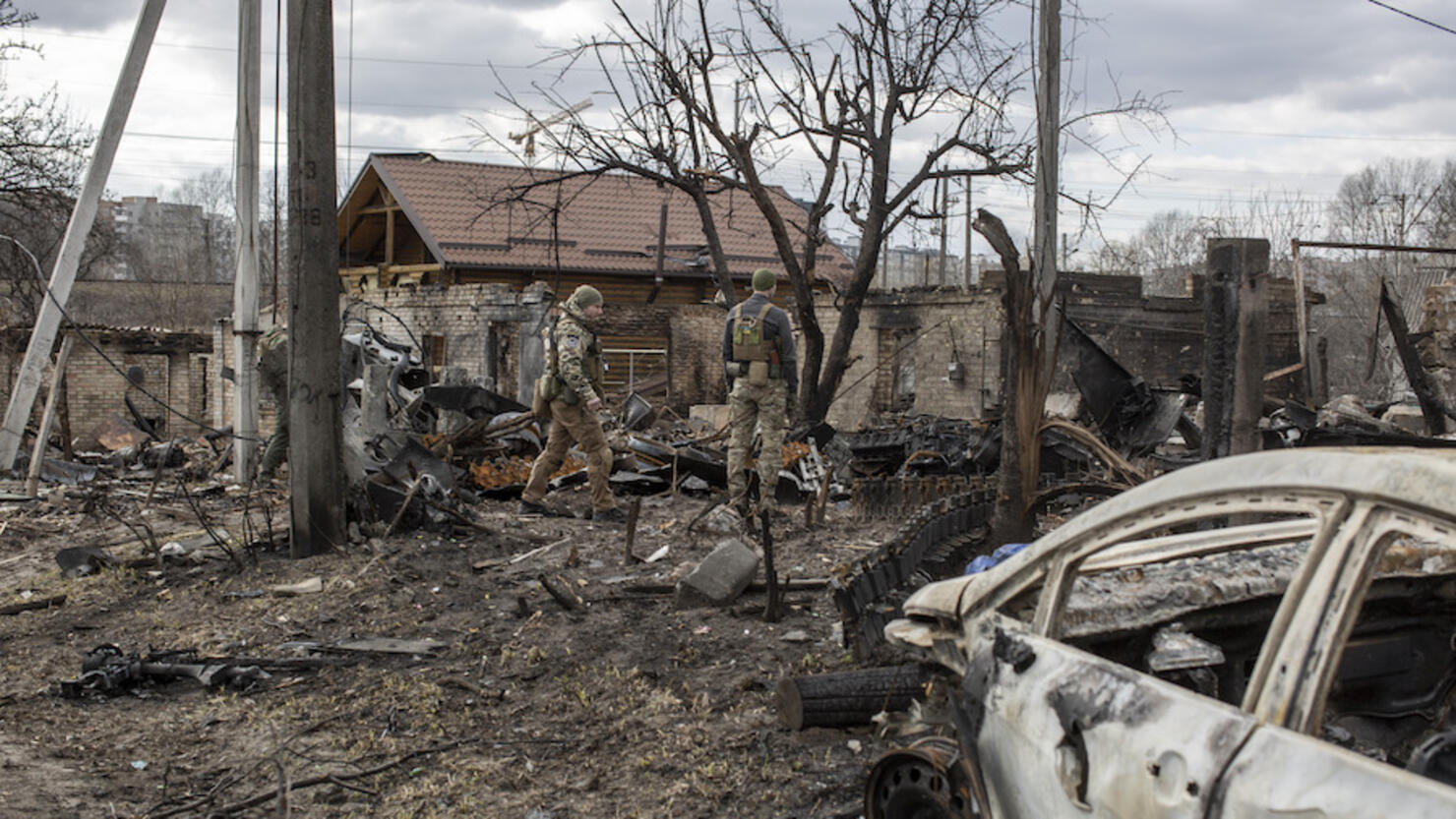 Destruction in Bucha after withdrawal of Russian troops