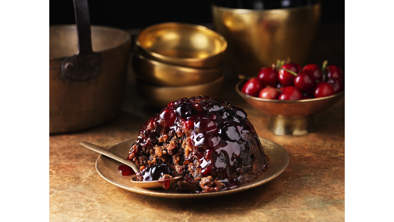 Black forest christmas pudding