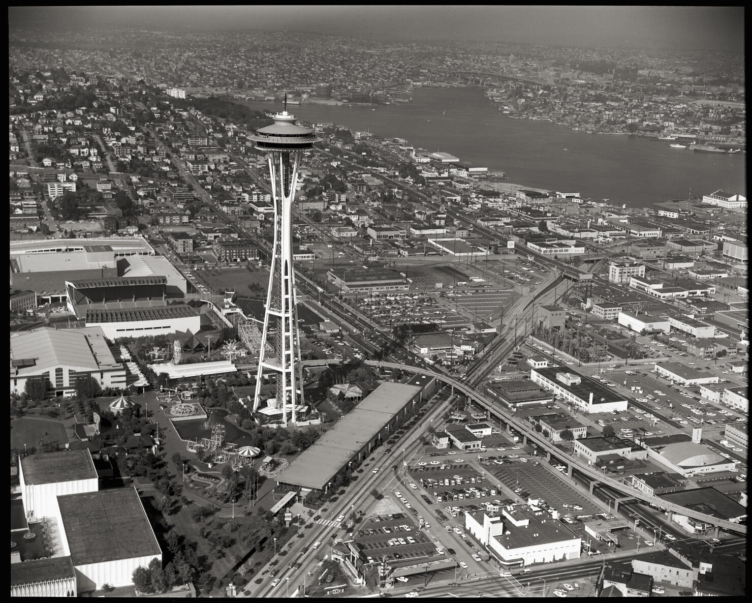 Aerial View of Space Needle and Urban Seattle