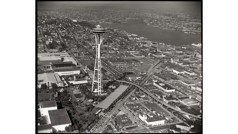 Aerial View of Space Needle and Urban Seattle