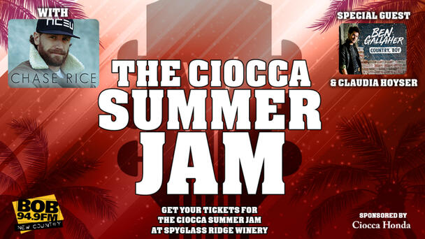 BOB 94.9 PRESENTS THE CIOCCA HONDA SUMMER JAM WITH CHASE RICE AT SPYGLASS WINERY!