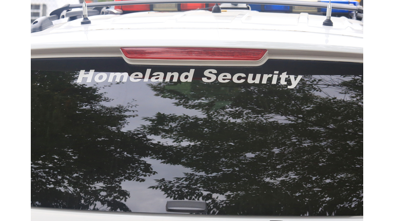 Partial view of a patrol car for the department of homeland security