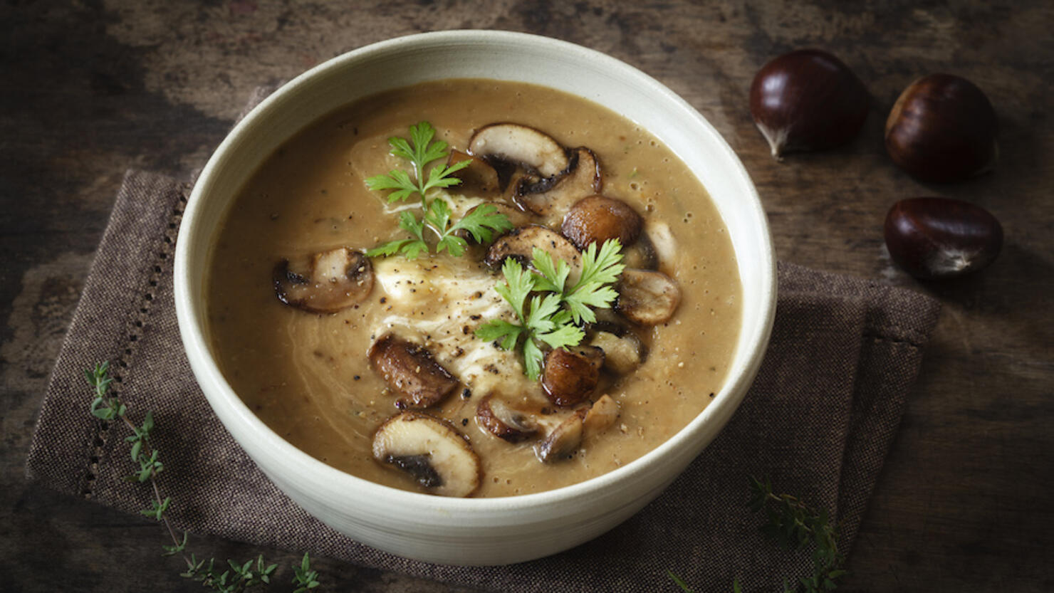 Sweet chestnut mushroom soup