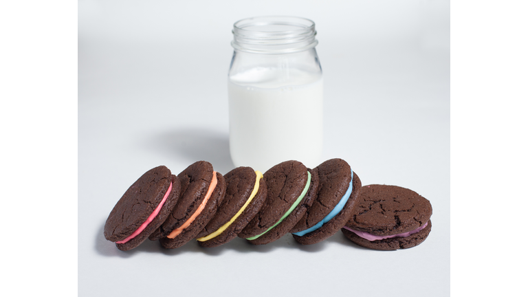 Rainbow Sandwich Cookies with Milk