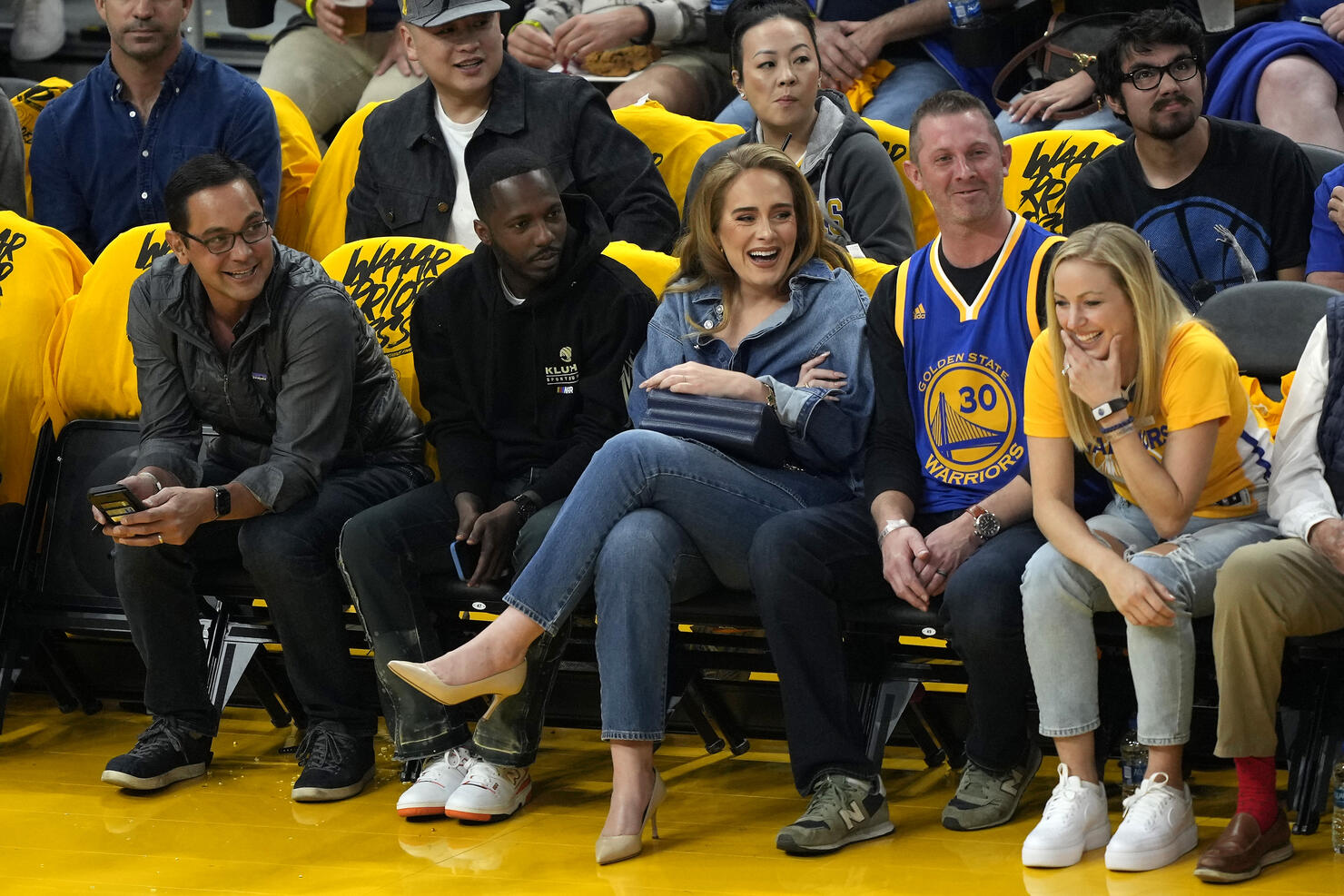 Adele Attends Lakers and Warriors Game Wearing Louis Vuitton Brown