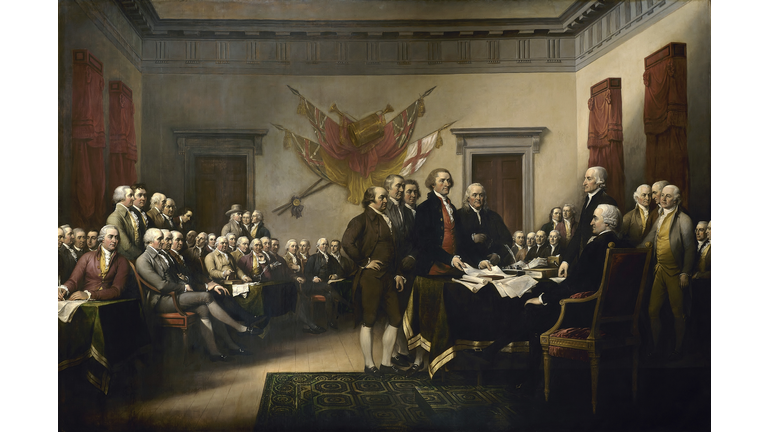 Painting of leaders presenting the Declaration of Independence.