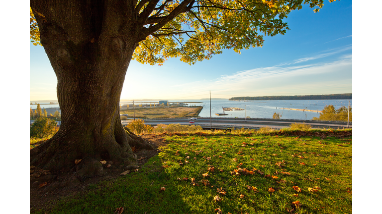 Water view in Everett, Washington, over the West Marine View Drive