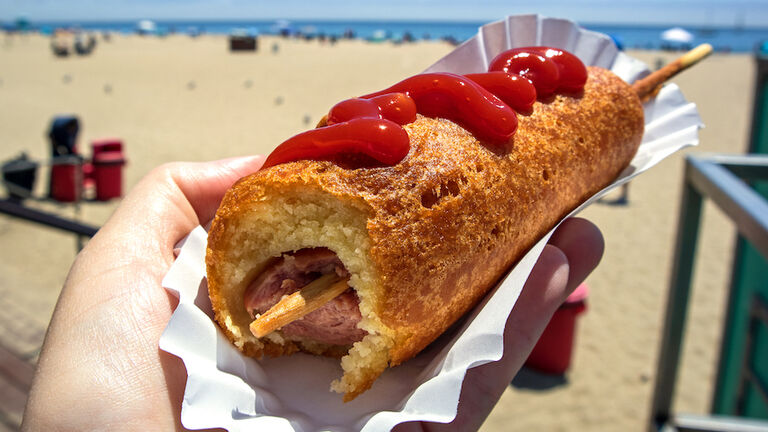 Corn dog at Santa Cruz Beach, California