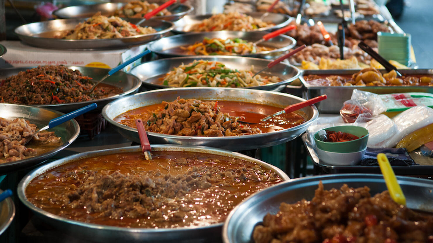 Food On Table At Market Stall