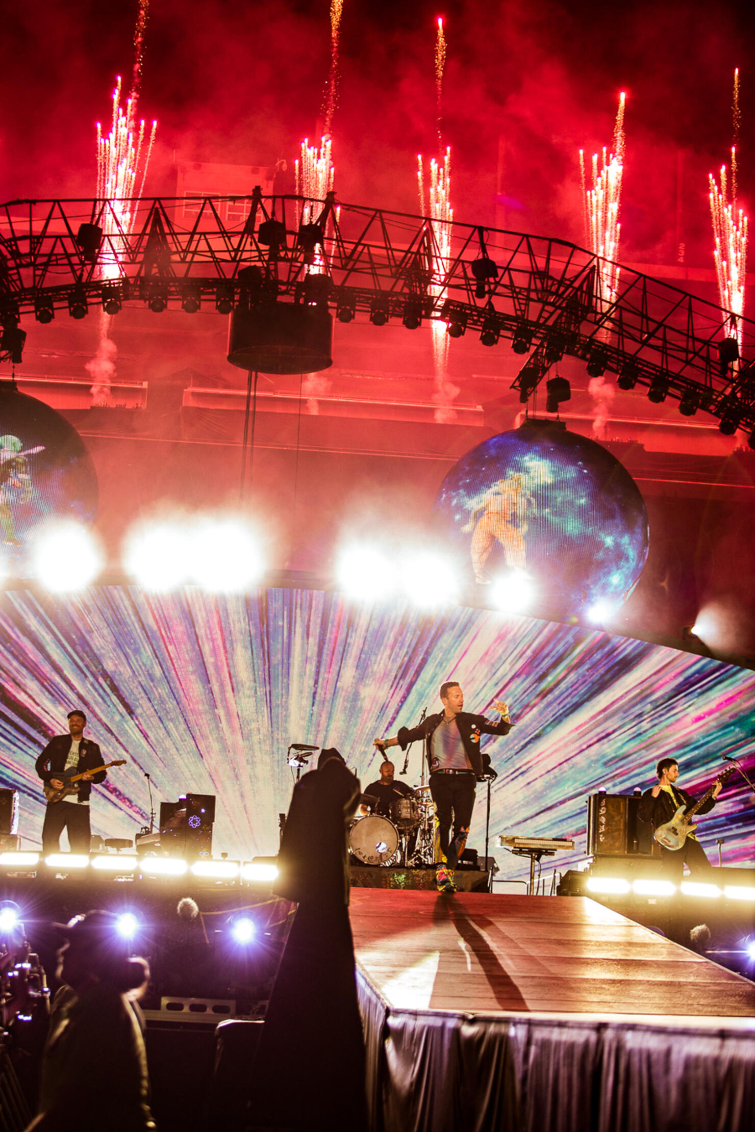 Will Champion of Coldplay, performs during the band's Music of the Spheres  world tour on Thursday, May 12, 2022, at State Farm Stadium in Glendale,  Ariz. (Photo by Rick Scuteri/Invision/AP Stock Photo 