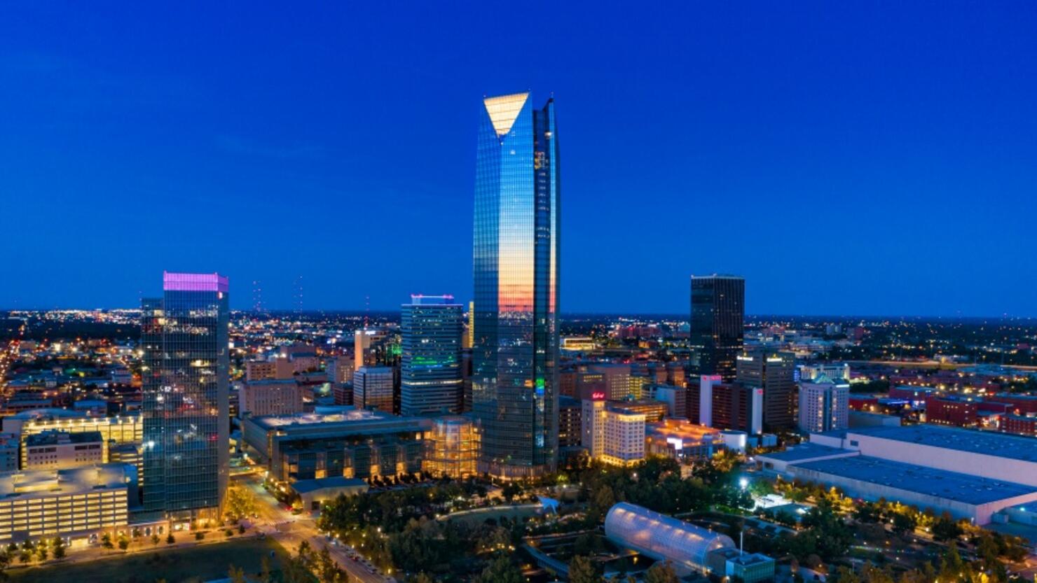 Man climbing Devon Tower Oklahoma City