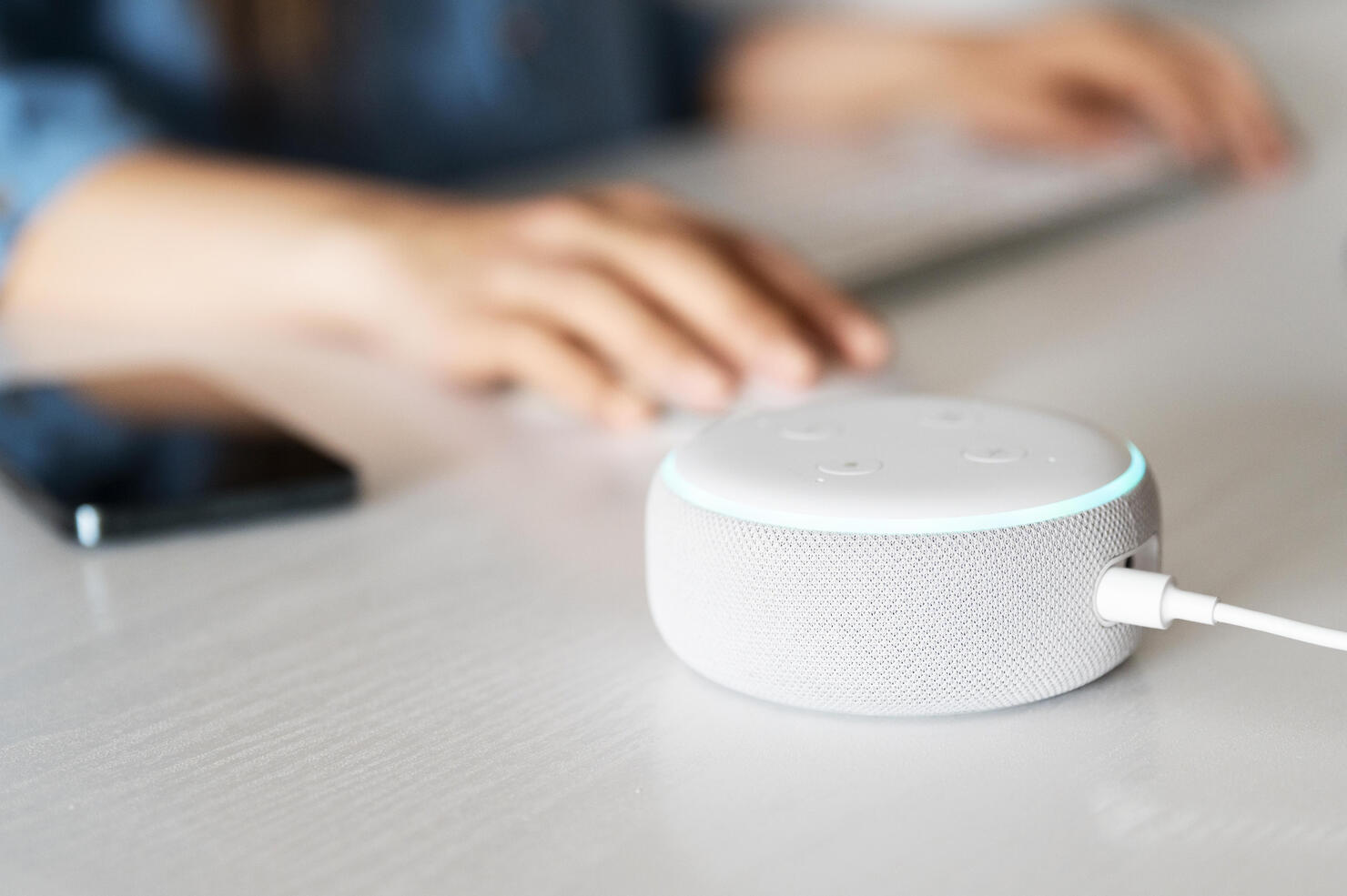 Close up hand touching virtual assistant