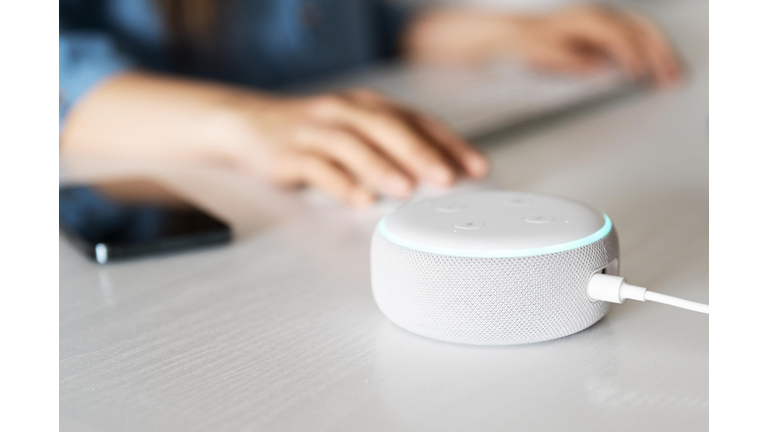 Close up hand touching virtual assistant