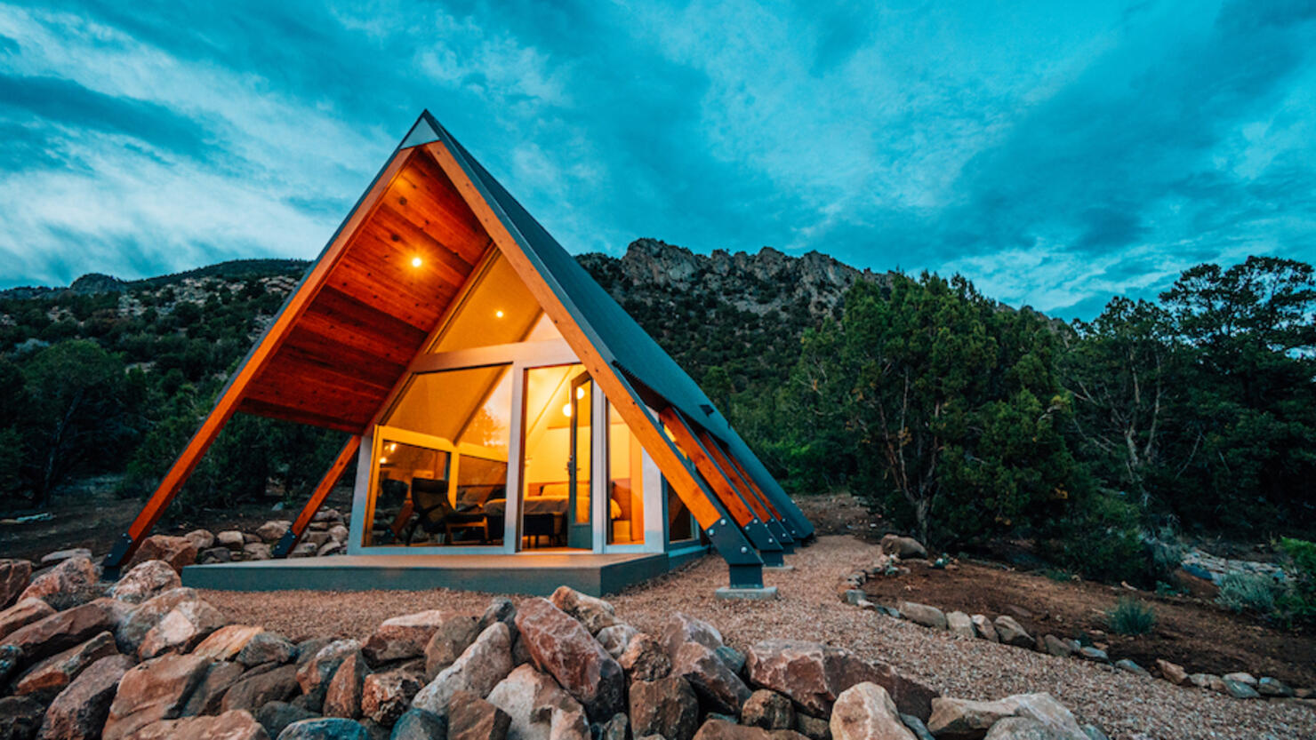Wide Angle Twilight Shot of a Modern Tiny Home in Western Colorado