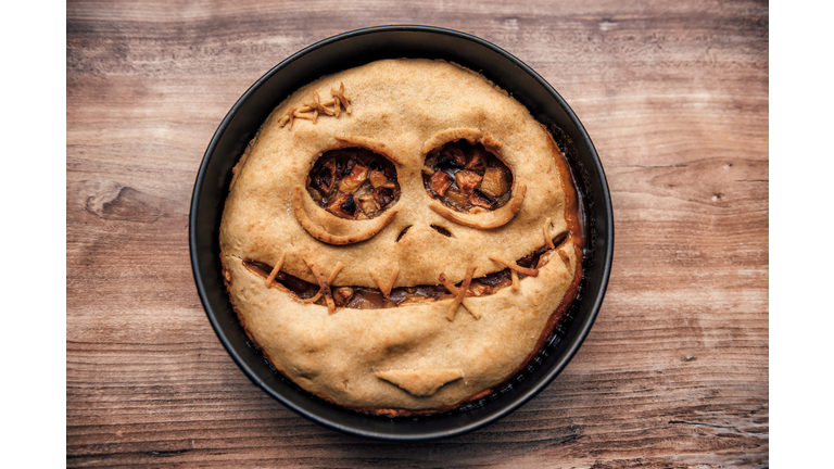 Apple pie with scary face