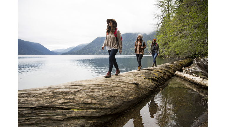 Three girls on a day hike.