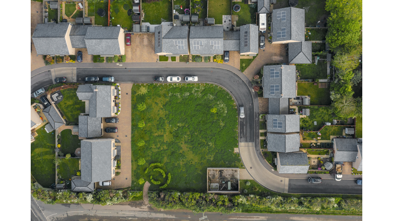 Drone view of modern housing development in the UK