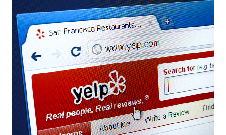 Yelp webpage on the browser