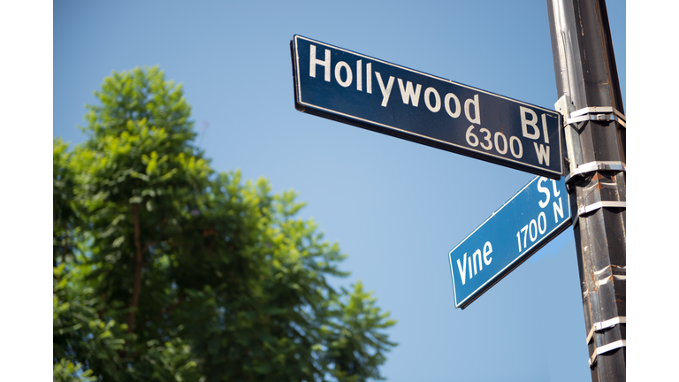 Hollywood Boulevard and Vine Street street signs, Hollywood, California, America, USA