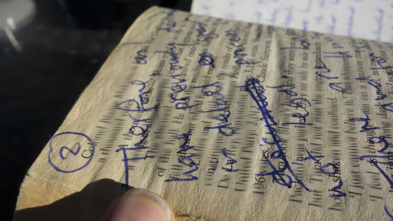 Europe, Greece, View Of Handwritten Notes (To Do List) On Pages Of Printed Book