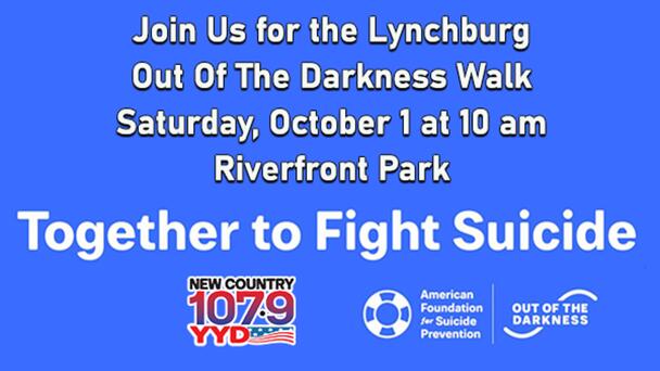 Join Us for the Lynchburg Out Of The Darkness Walk, Sat., Oct. 1 at 10 am, Riverfront Park! Click to Sign Up!