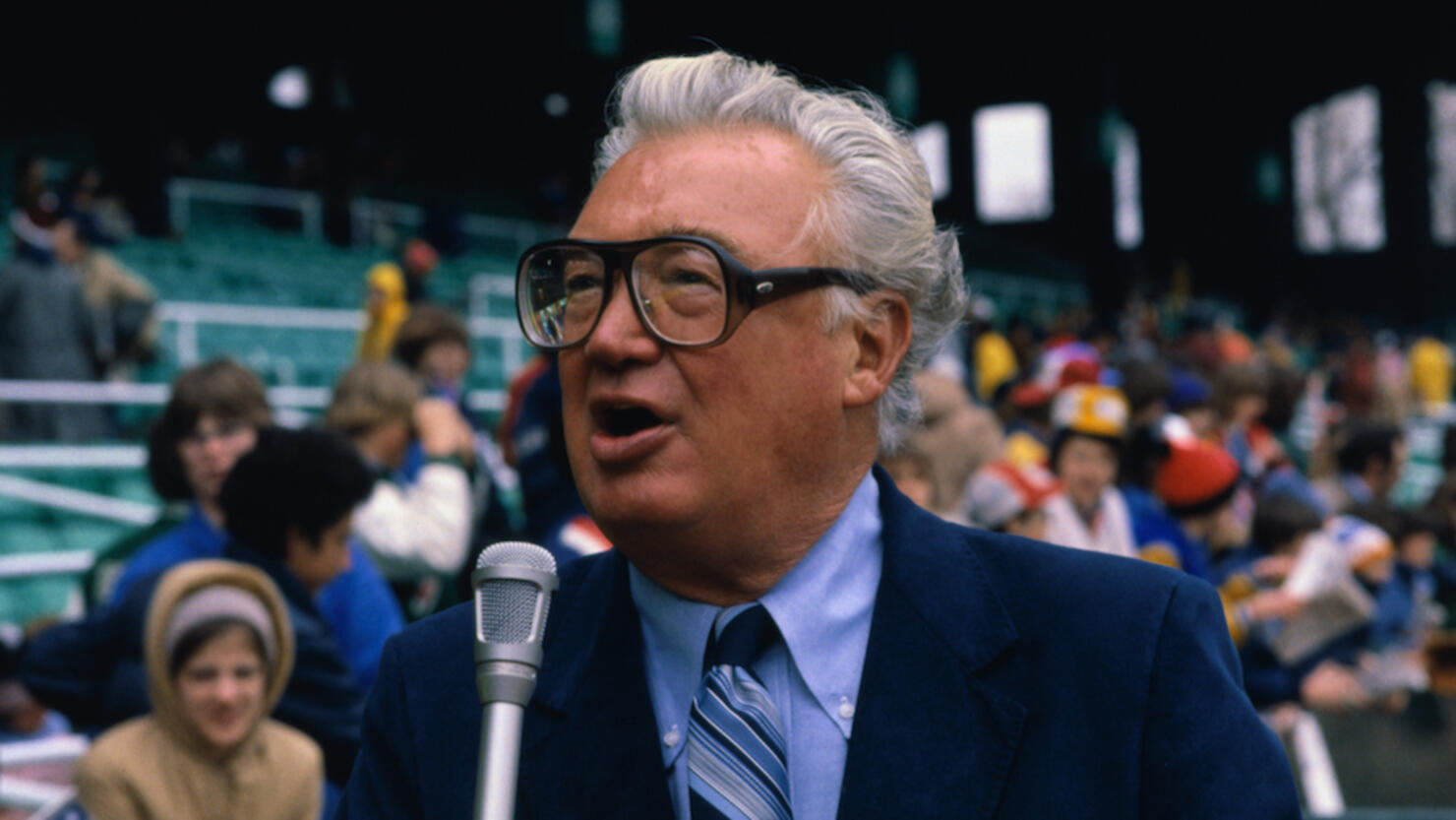 Sportscaster Harry Caray Announcing Baseball Game