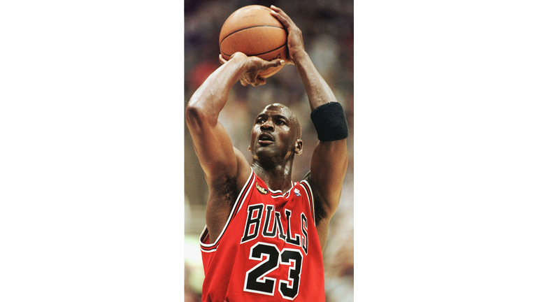Michael Jordan of the Chicago Bulls takes a shot a