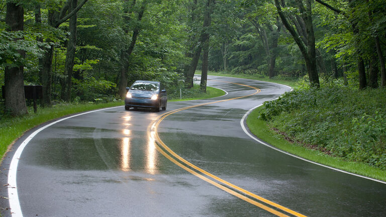 Car driving on Skyline Drive, Shenandoah National Forest, Virginia