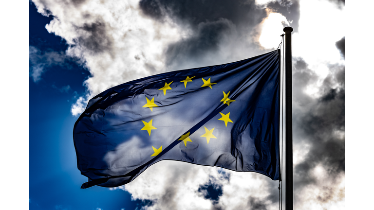 EU-flag with dramatic sky