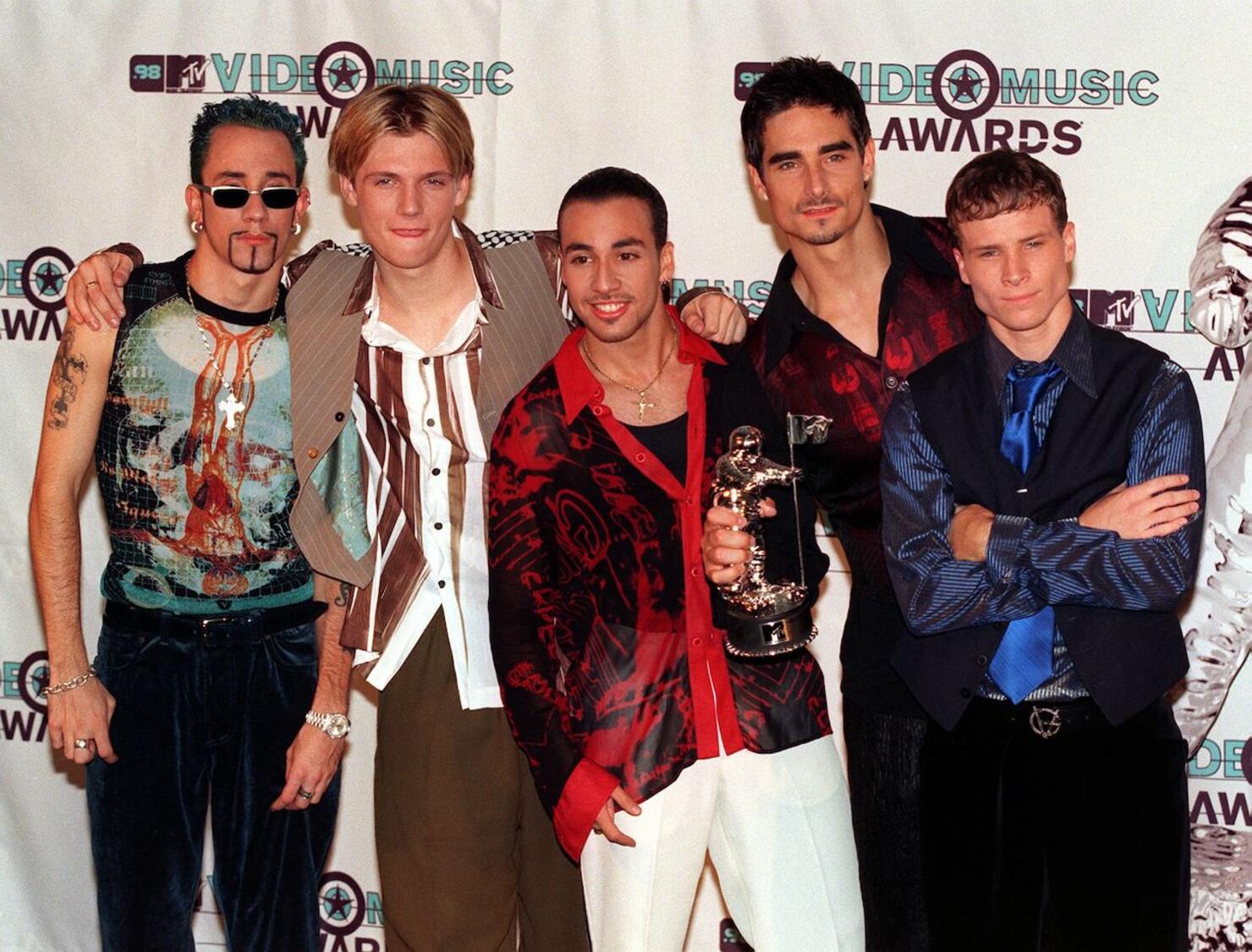 Members of the musical group Backstreet Boys pose