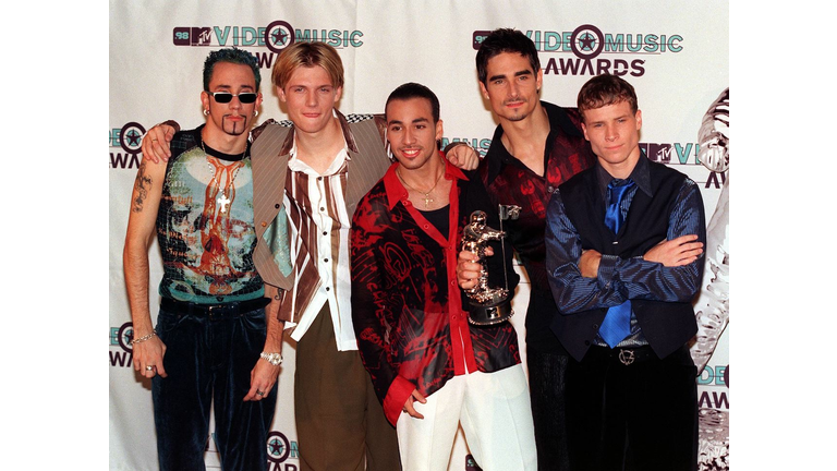 Members of the musical group Backstreet Boys pose