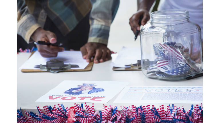 Students signing up at voter registration